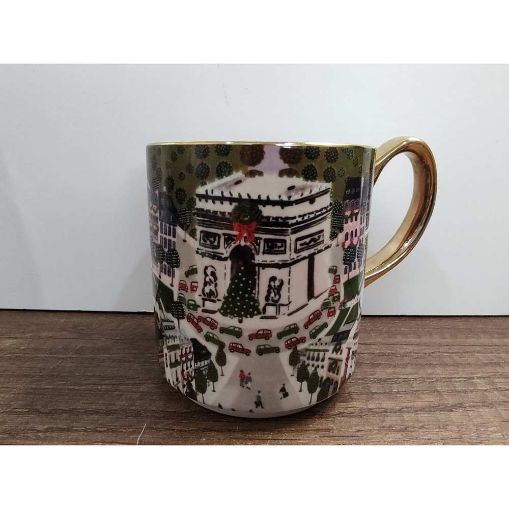 Anthropologie "Noel a Paris" Christmas Time In The City Ceramic Holiday Mug Cup